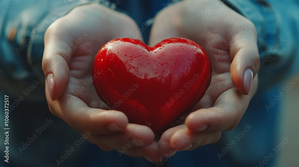 Person holds a symbolic red heart in their hands representing love and emotion in a meaningful gesture Person holds a symbolic red heart in their hands representing love and emotion in a meaningful gesture