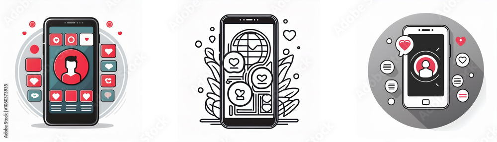 Three illustrations depict different aspects of mobile phone usage. Three illustrations depict different aspects of mobile phone usage.