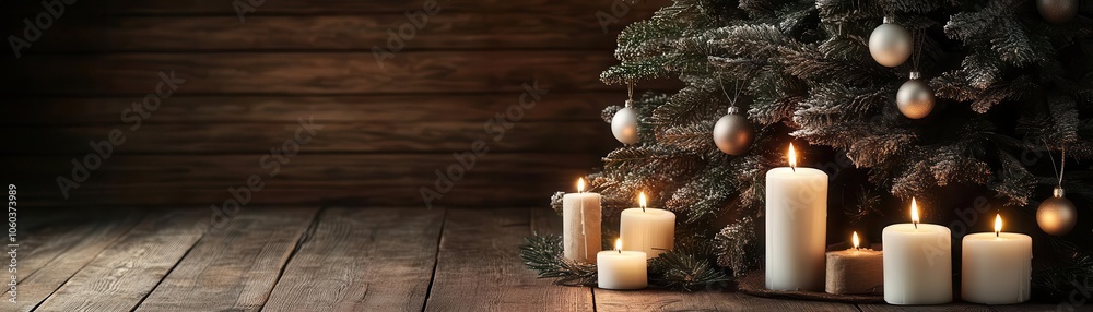 Christmas tree with glowing candles, rustic holiday style, warm and inviting Christmas tree with glowing candles, rustic holiday style, warm and inviting