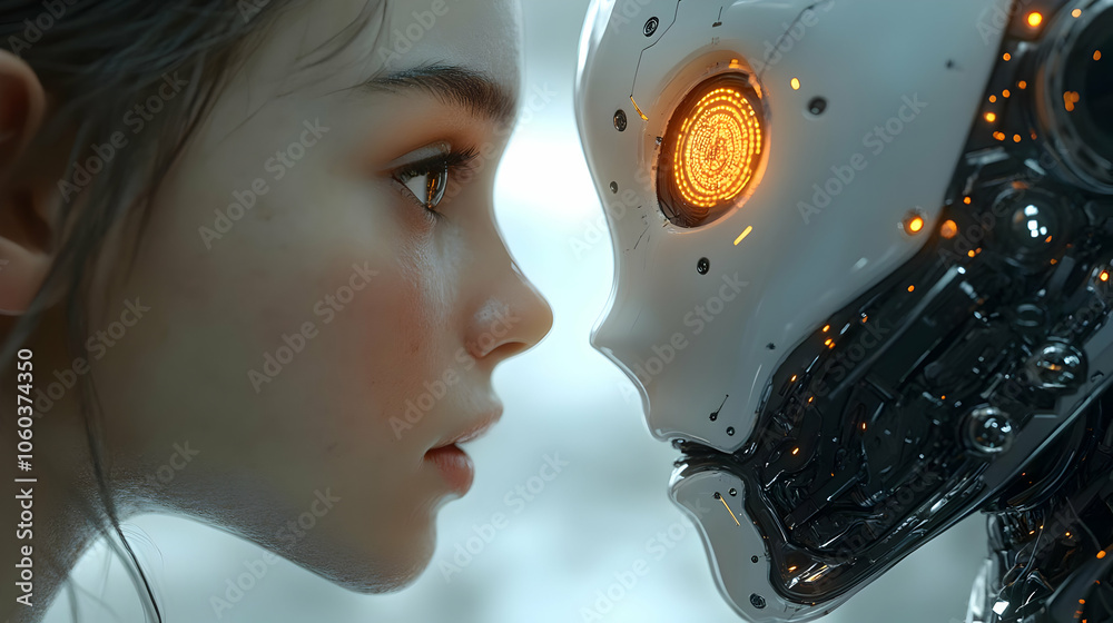 Human and Robot Face-to-Face Illustration Human and Robot Face-to-Face Illustration