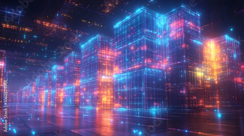 Neon Cityscape 3D Illustration