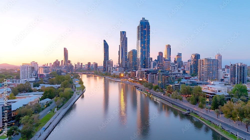 Melbourne's skyline reflects serenity as the yarra river flows beneath towering architecture at dusk Melbourne's skyline reflects serenity as the yarra river flows beneath towering architecture at dusk