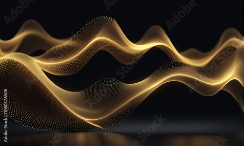 Abstract 3d gold flow wave on dark background. Future mesh or sound grid. Digital data structure. Futuristic technology concept.