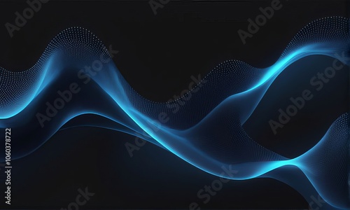 Abstract 3d blue flow wave on dark background. Future mesh or sound grid. Digital data structure. Futuristic technology concept.