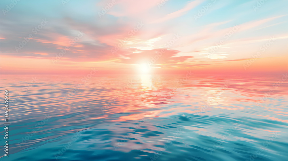 Fototapeta premium Abstract Ocean Blur Background: Sunrise Sky and Calm Waves at Dusk