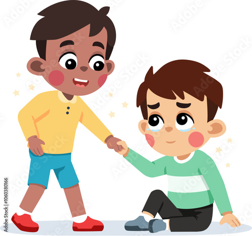 Kid Helping a Friend Who Fell Down