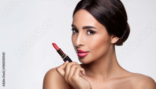 woman applying lip gloss