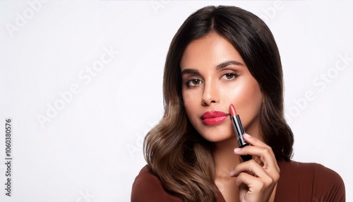 woman applying lipstick