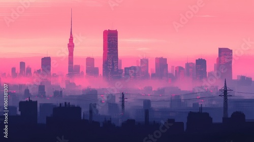 Captivating Cityscape at Sunset: Vibrant Hues and Towering Silhouettes