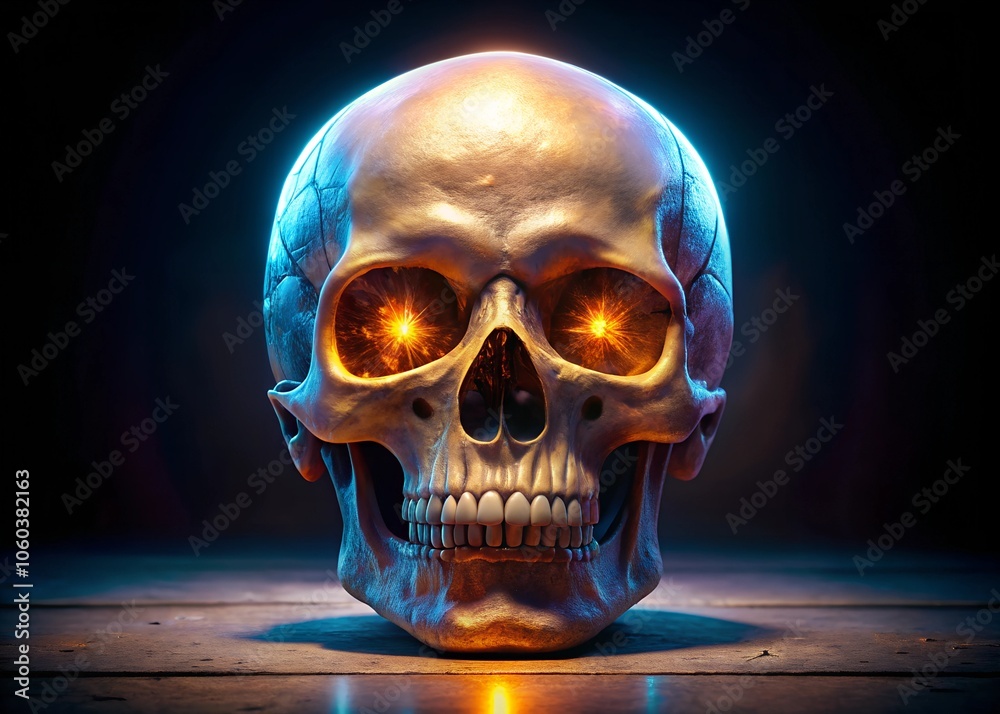 human skull with glowing human skull with glowing