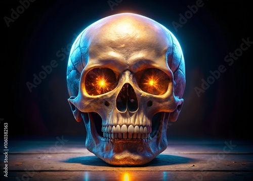 human skull with glowing