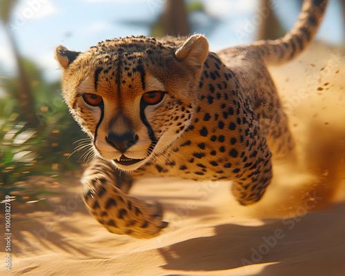 Cheetah Running Through Desert Sand Illustration photo