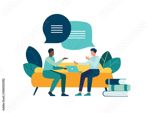 group of people with bubbDiscussion, conversation with speech bubbles. illustration brainstorming for idea, meeting opinion concept, discussing work in meeting and talk with speech bubbles. businesles