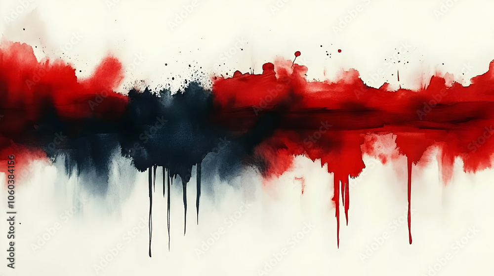 Fototapeta premium Abstract Watercolor Painting - Red and Black Drips