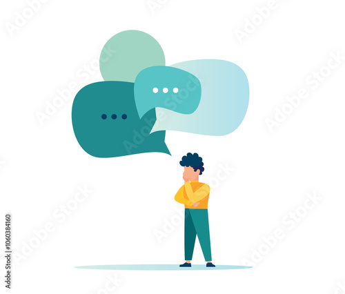 Search for business ideas. brainstorming, search for creative solutions to problems, the child thinks about solving problems, vector illustration