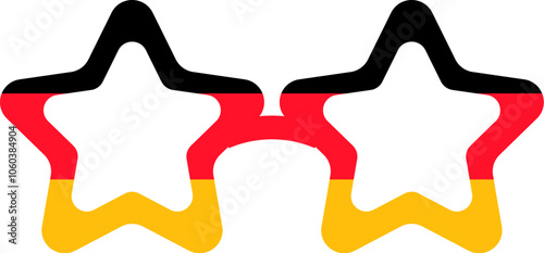 A vibrant vector illustration of star-shaped party glasses in colors of German flag in a cartoon style. Germany's national pride through its bold and patriotic hues. German language and culture. Illus