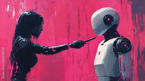 Robot and Woman in Pink Abs...