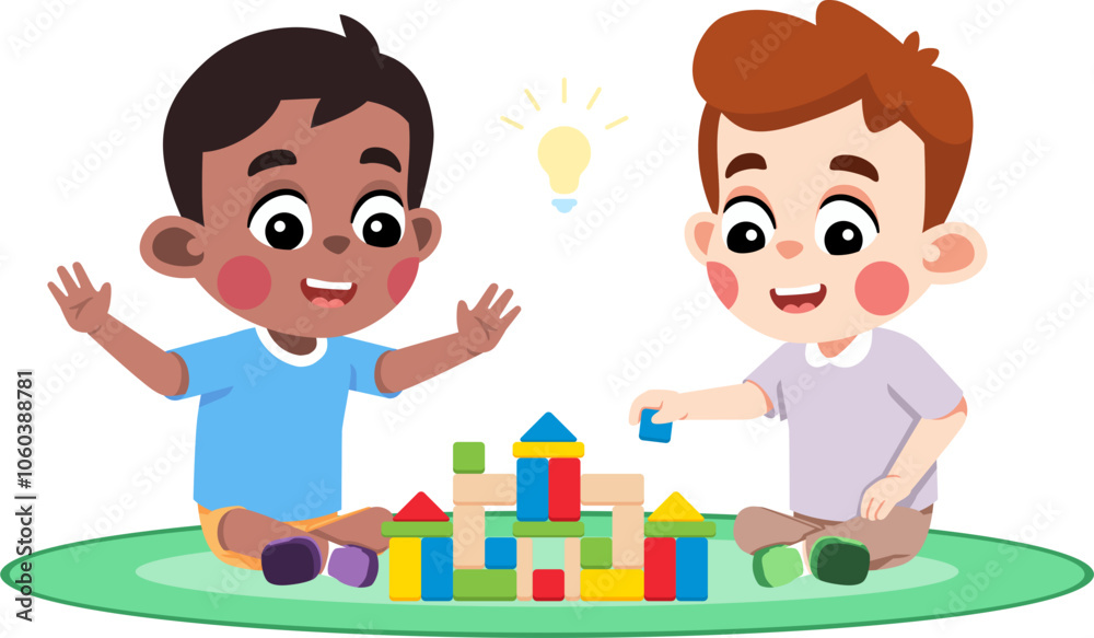 Kid Helping a Friend Build Something With Blocks Kid Helping a Friend Build Something With Blocks