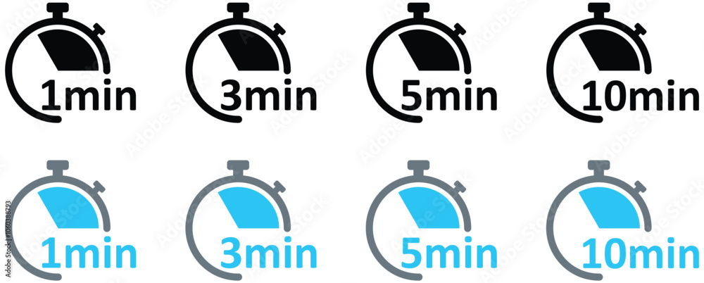 Clock Icon. Digital stopwatch or timer, Countdown from 0 to 60 minute. Cooking time, holding time, baking, delivery for app. Isolated on white Background. Clock Icon. Digital stopwatch or timer, Countdown from 0 to 60 minute. Cooking time, holding time, baking, delivery for app. Isolated on white Background.