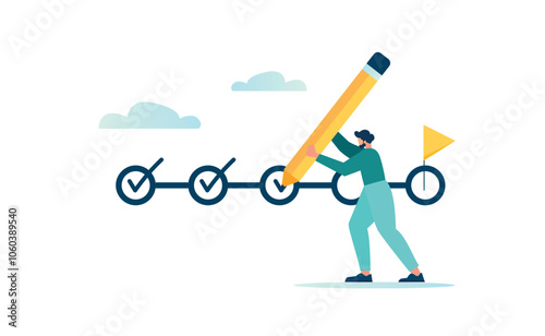 Project tracking, goals, task completion or checklist remind you of the concept of project progress, completed tasks on the project management scale, vector illustration