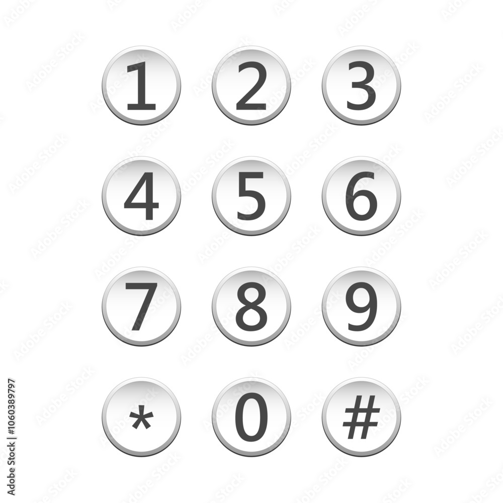 White circle buttons numpad isolated on white background White circle buttons numpad isolated on white background