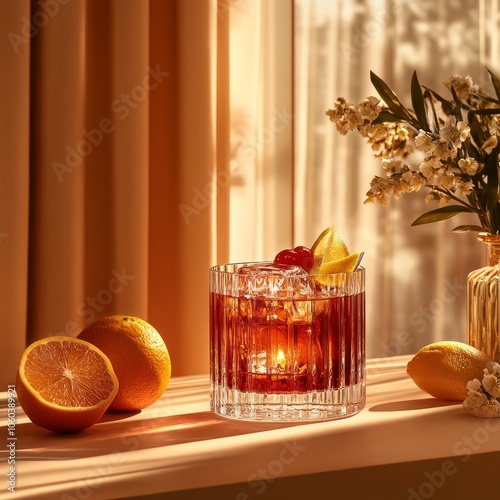 Refreshing Negroni Cocktail with Orange & Lemon Garnish
