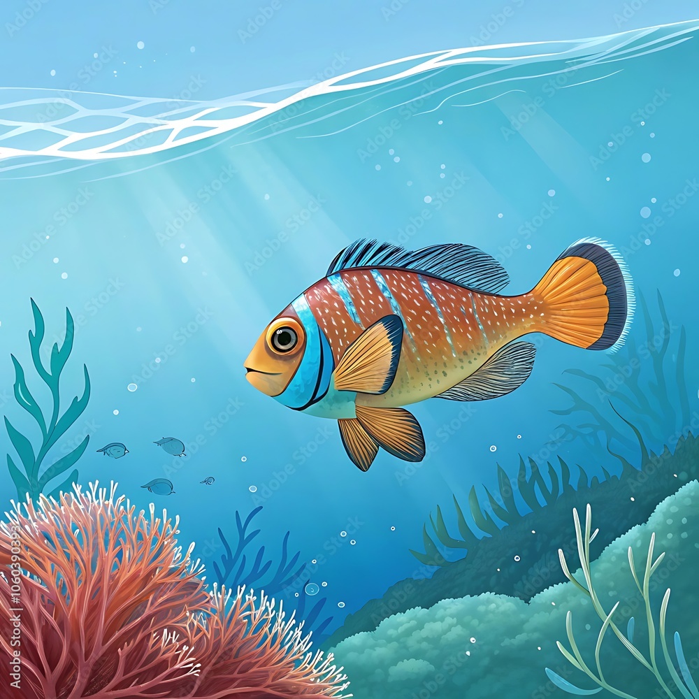 The fish swimming in the sea,ai generative
