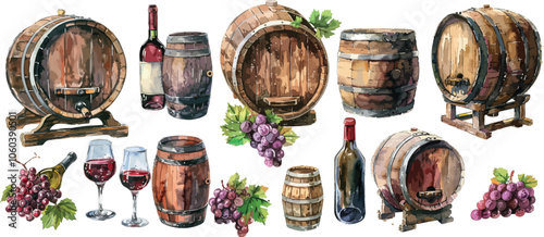 barrel of wine watercolor clipart	