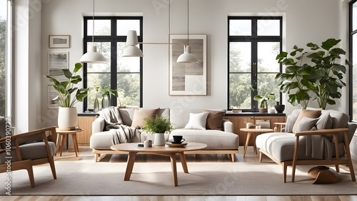 Wallpaper Mural Bright and Airy Living Room with Stylish Neutral Palette, Plush Seating, and Abundant Greenery for a Fresh Look (98) Torontodigital.ca