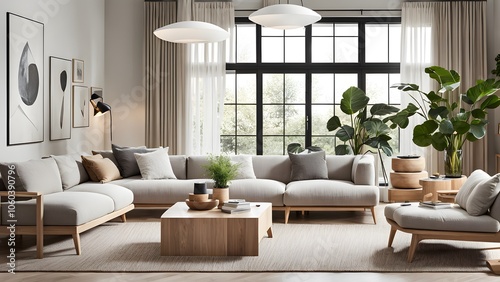Bright and Airy Living Room with Stylish Neutral Palette, Plush Seating, and Abundant Greenery for a Fresh Look (100)