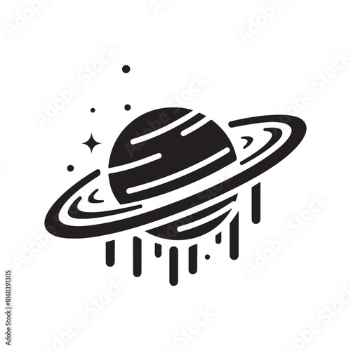 Saturn Thin Line Silhouette Vector Illustration – Perfect for Space-Themed Designs