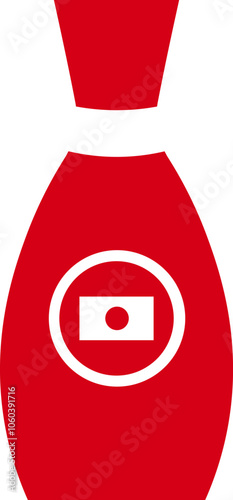 A vibrant vector illustration of a soy souse bottle in colors of Japanese flag in a cartoon style. Japanese language and culture. Japanese events or celebrations. Emblems symbolizing unity and identit
