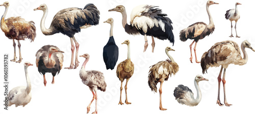 ostrich watercolor clipart	