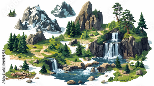 Mountain River and Waterfal...