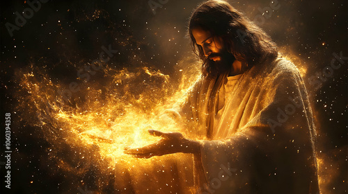 Man in Robe Holding Fire Il...
