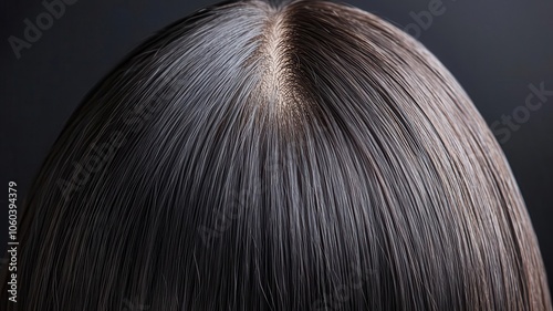 Scalp with oily hair, highlighting the greasy buildup from an overactive sebaceous gland problem   oily scalp, excess sebum photo