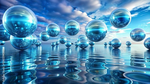 A celestial tapestry woven from glistening orbs, their reflections dancing on a tranquil blue expanse. photo