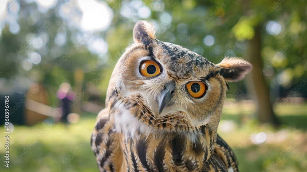 Obraz premium Animals posing for camera, an owl tilting its head, showing curiosity