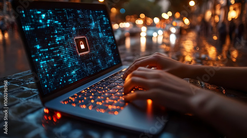 Laptop with a Lock Icon on ...