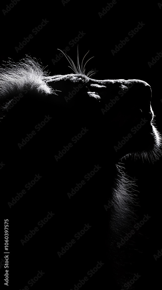 Silhouette of a lion on a black background in the darkness Silhouette of a lion on a black background in the darkness