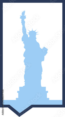 Vector illustration of Statue of Liberty silhouette in rectangle speech bubble. Patriotism, national holidays, or events celebrating American culture. Website designs for government agencies, educatio