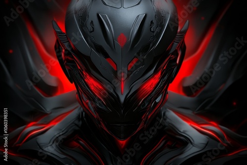 Digital face with distorted features and glowing red eyes, exuding a sense of malevolence and technological horror, symbolizing intensity and mystery