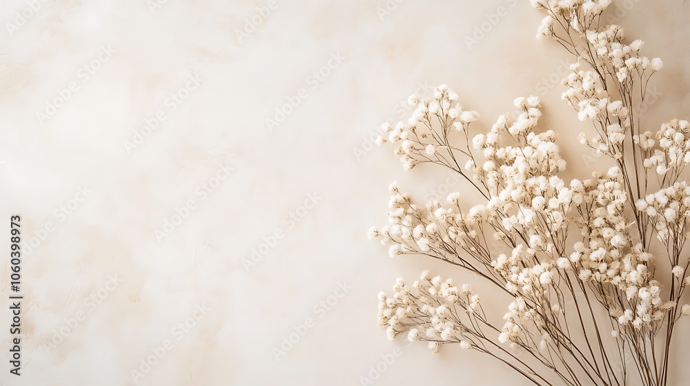A close-up image of white flowers on a beige background. The flowers are arranged in a cluster and create a soft, elegant feel. A close-up image of white flowers on a beige background. The flowers are arranged in a cluster and create a soft, elegant feel.