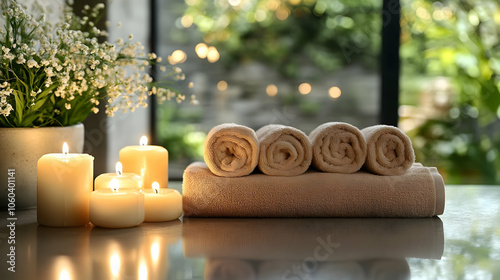 Rolled Towels and Candles o...