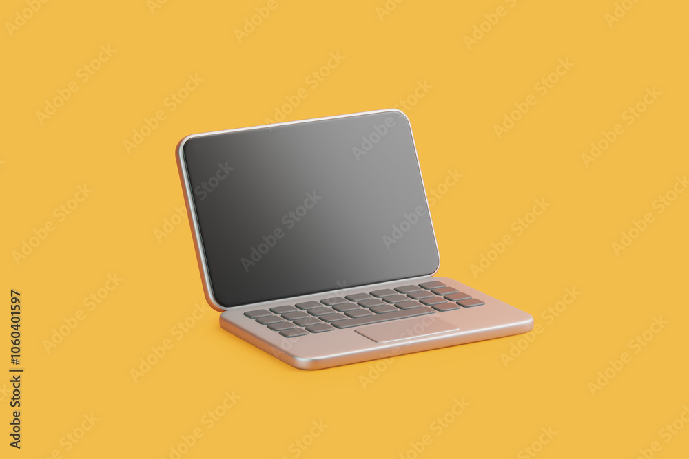 Laptop with a blank screen, set against a vibrant yellow background, symbolizing modern technology. 3D render illustration Laptop with a blank screen, set against a vibrant yellow background, symbolizing modern technology. 3D render illustration