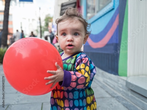child playing with balloons