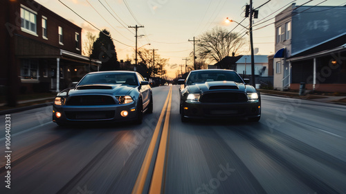 Powerful cars illegally racing on city streets photo