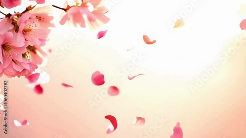 Soft pink cherry blossom petals fall in slow motion