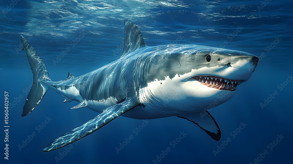 Fototapeta premium Realistic Great White Shark Underwater Illustration