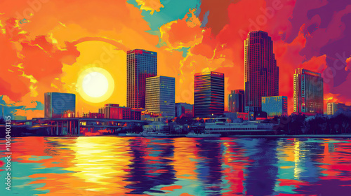 Grand Rapids, USA, Pop Art style theme print. Cityscape, city skyline.Vibrant, bright, modern, trendy, graphic designed for poster, card, wallpaper